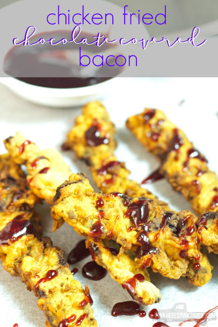 This recipe is the PERFECT addition to your tailgating party. What could be better than Chicken Fried Chocolate Covered Bacon?? Add a dipping sauce like this Raspberry sauce and you are set!