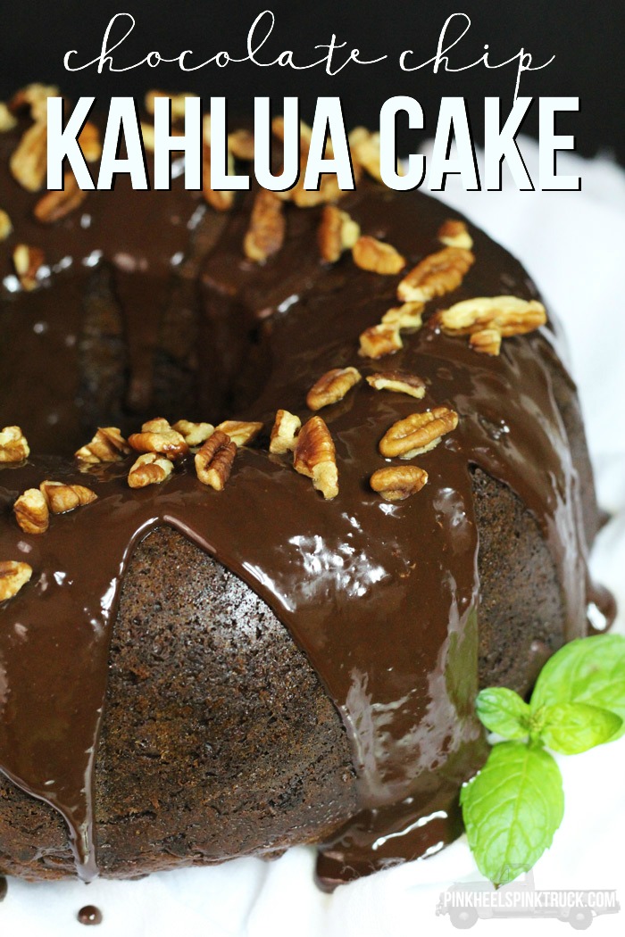 Want a new spin on the Chocolate Chip Devil's Food Cake? How about trying it with Kahlua! This Chocolate Chip Kahlua Cake is super easy to make and AMAZINGLY delicious! Topped with a Coffee Kahlua Chocolate Ganache. SO YUM!