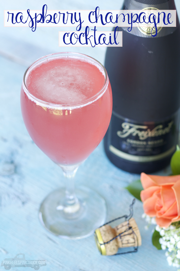 This Raspberry Champagne Cocktail is a play on the French Martini. It pairs homemade raspberry simple syrup, pineapple juice, vodka and champagne. So good!