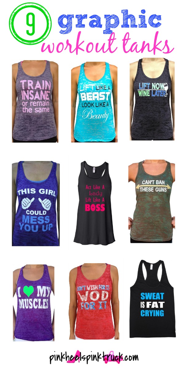 9 Graphic Workout Tanks - Pink Heels Pink Truck