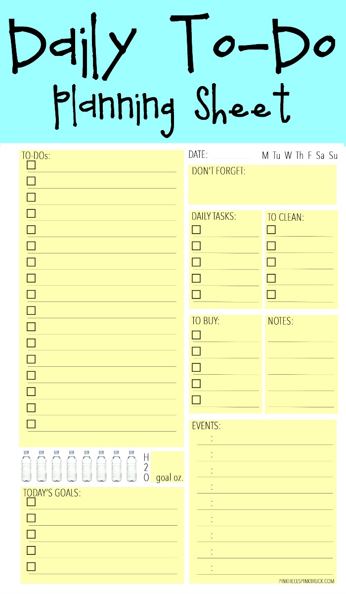 Daily To-Do Planning Sheet by Pink Heels Pink Truck